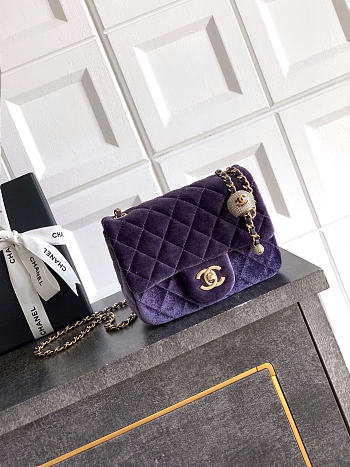 Chanel Flap Bag Purple  Velvet 18cm 