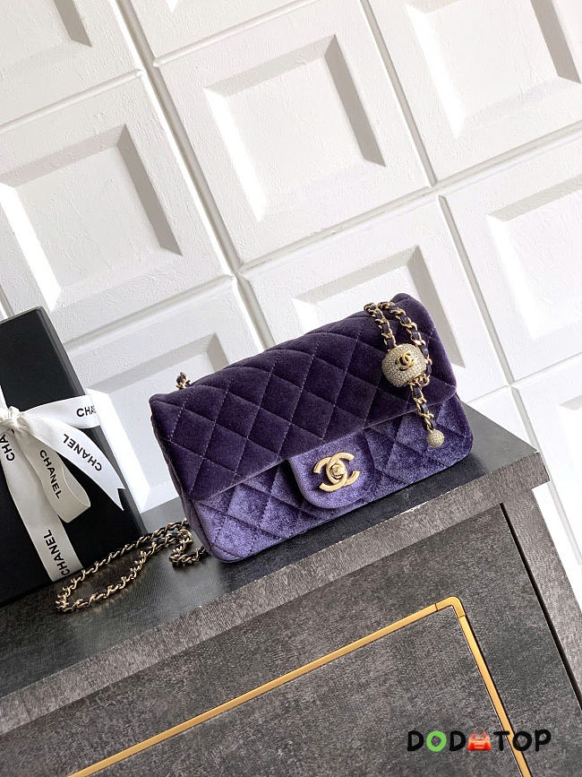 Chanel Flap Bag Purple Velvet 20cm - 1