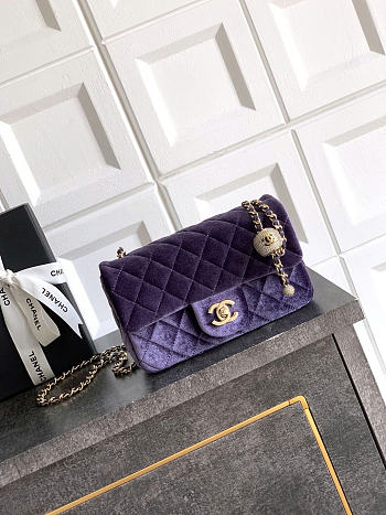 Chanel Flap Bag Purple Velvet 20cm
