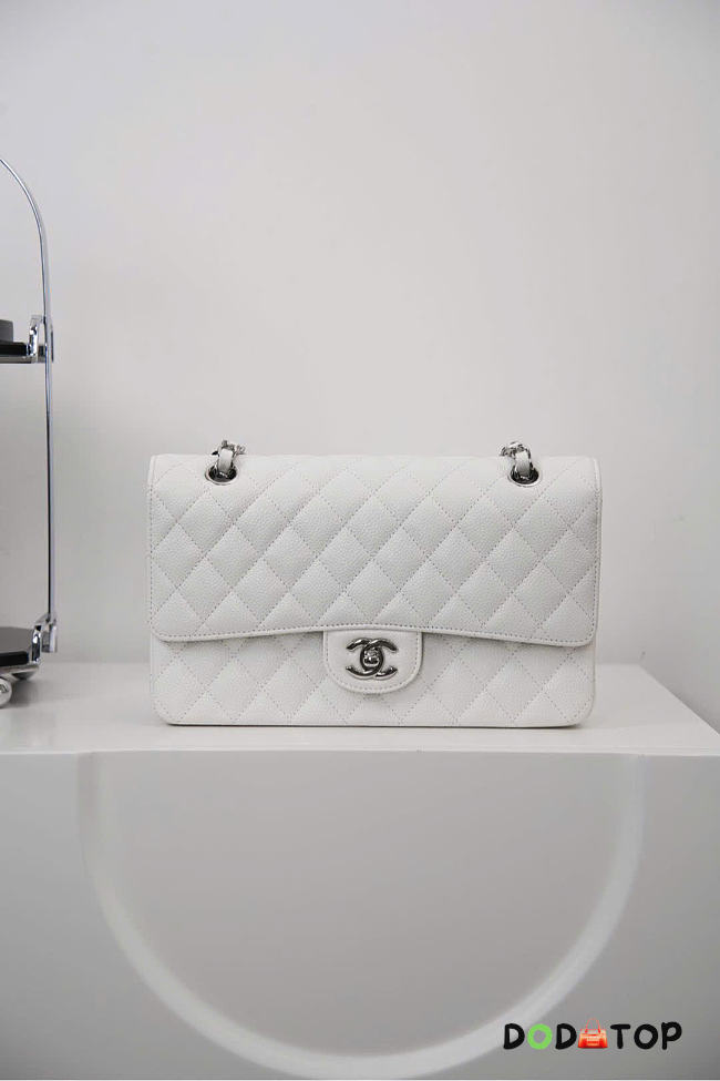 Chanel Classic Flap CF white caviar silver hardware Size 25cm - 1