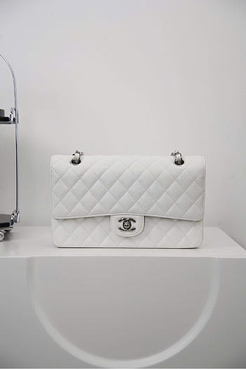 Chanel Classic Flap CF white caviar silver hardware Size 25cm