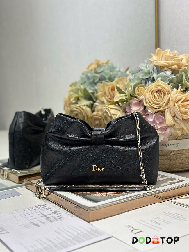 Dior Small Bow Bag Black Clover Embroidered 26x16x10cm - 1