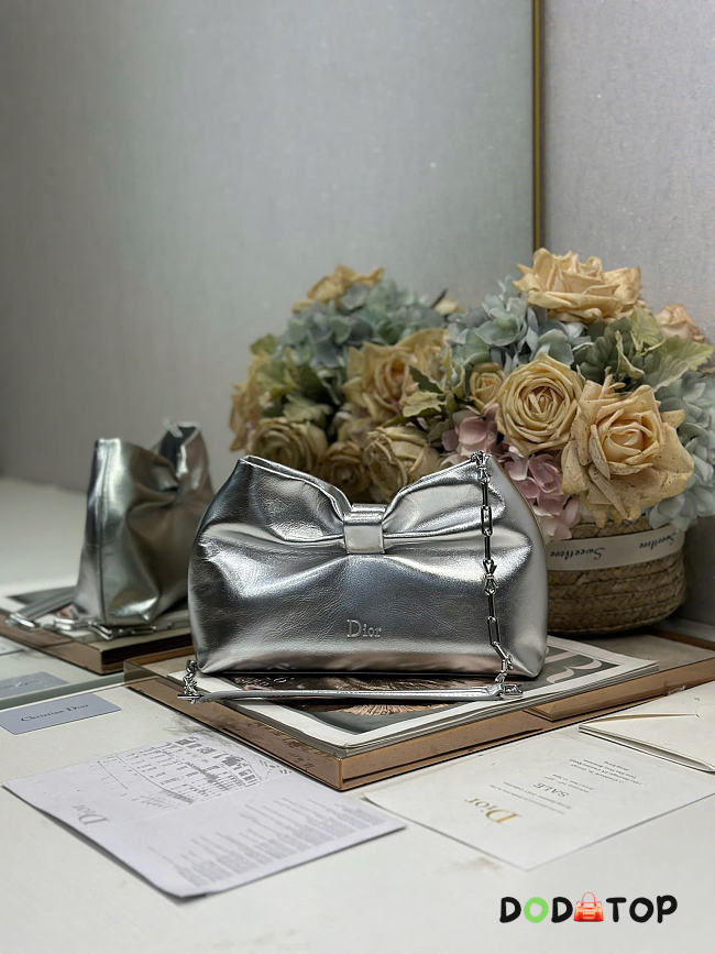 Dior Small Bow Bag Silver Clover Embroidered 26x16x10cm - 1