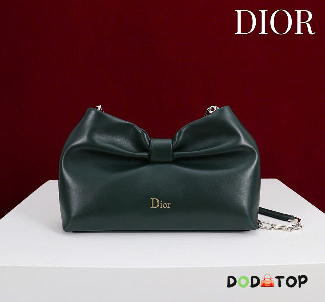 Dior Small Bow Bag Green Clover Embroidered 26x16x10cm - 1