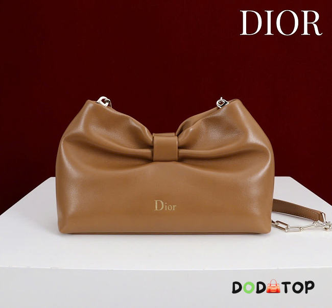 Dior Small Bow Bag brown Clover Embroidered 26x16x10cm - 1