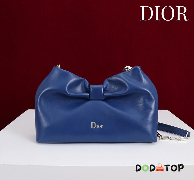 Dior Small Bow Bag blue Clover Embroidered 26x16x10cm - 1