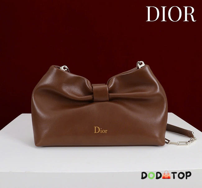 Dior Small Bow Bag Tan Clover Embroidered 26x16x10cm - 1