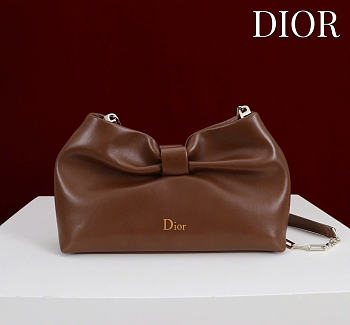 Dior Small Bow Bag Tan Clover Embroidered 26x16x10cm