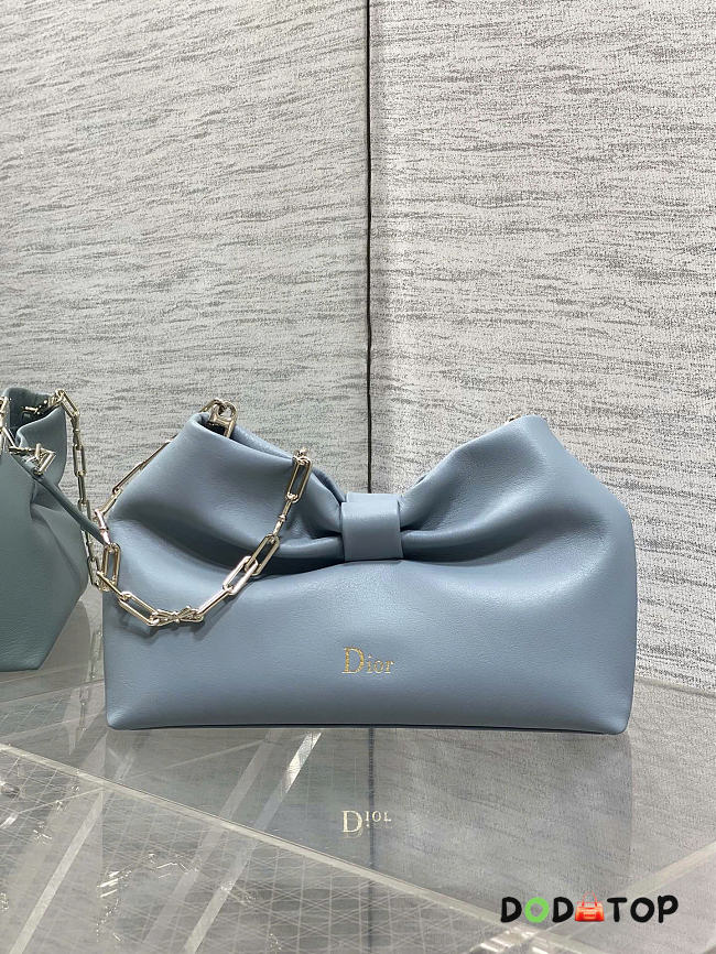 Dior Small Bow Bag sky blue Clover Embroidered 26x16x10cm  - 1