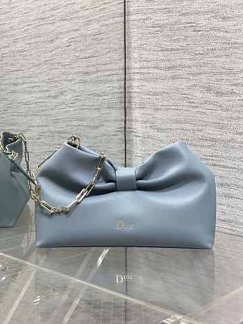 Dior Small Bow Bag sky blue Clover Embroidered 26x16x10cm 
