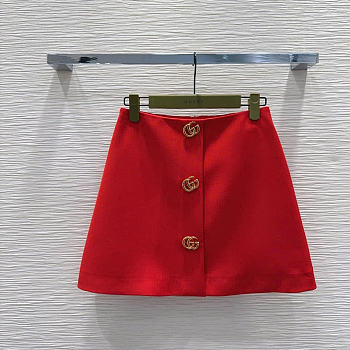 Gucci Wool crepe skirt with Double G button red