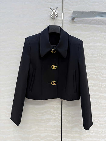 Gucci Wool crepe jacket with Double G button black