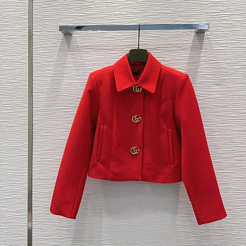 Gucci Wool crepe jacket with Double G button red
