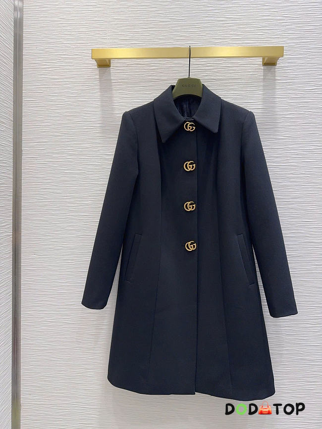 Gucci Braided wool coat with Double G button black - 1