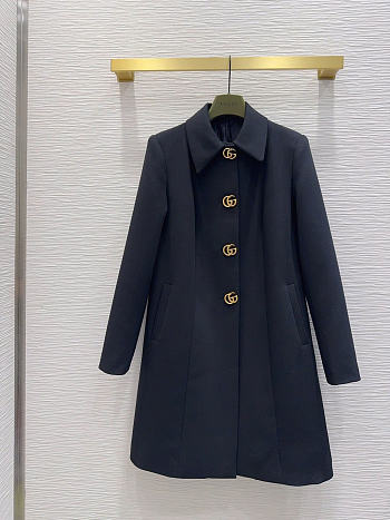 Gucci Braided wool coat with Double G button black