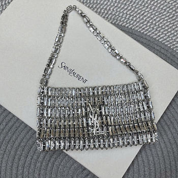 YSL EVENING silver bag in crystals size 18x7.5x2.5CM