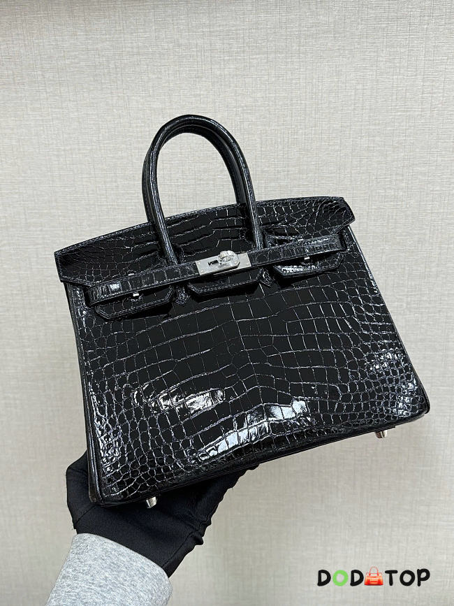 Hermes black crocodile Leather bag Size 25cm - 1