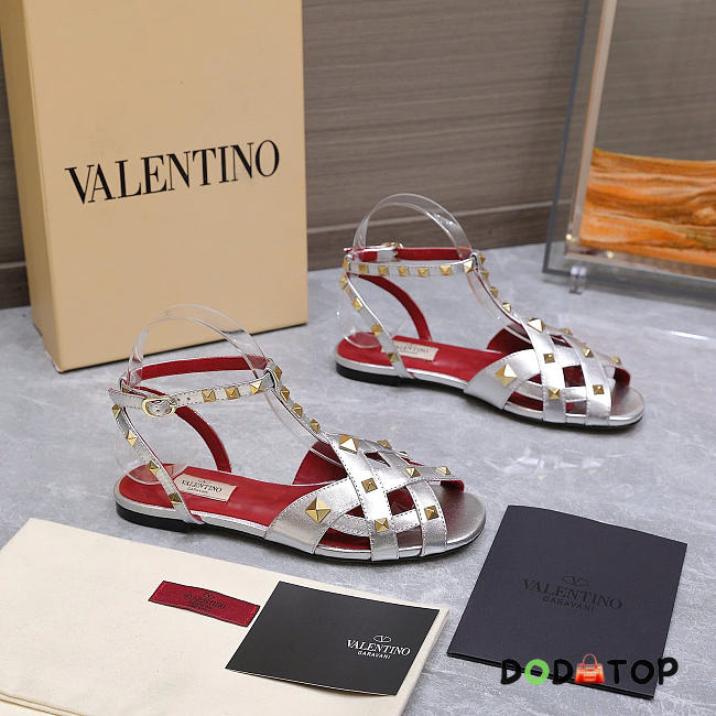 Valentino Garavani Studdy Leather Sandals silver - 1