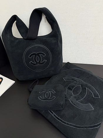 Chanel Beach black bag set with small wallet and towel size 45x60x20cm 