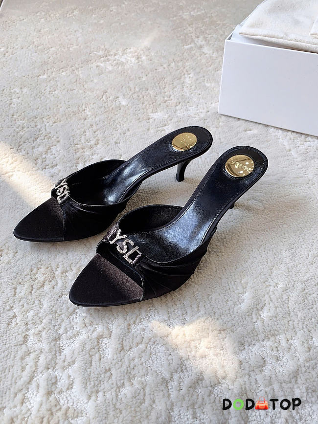 YSL JERRY mules in satin crepe and rhinestones heels 6cm  - 1