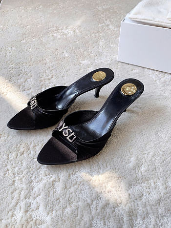 YSL JERRY mules in satin crepe and rhinestones heels 6cm 