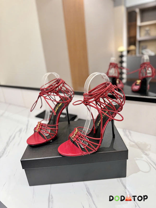 YSL BABYLONE red sandals in smooth leather heels 9cm - 1