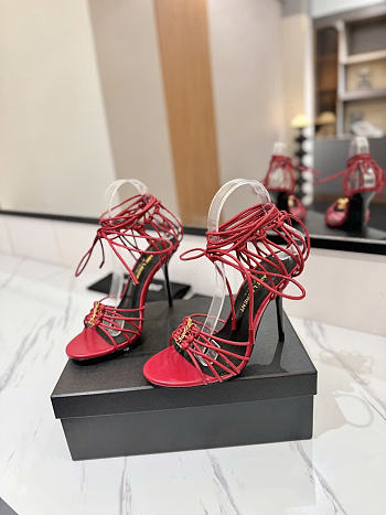YSL BABYLONE red sandals in smooth leather heels 9cm