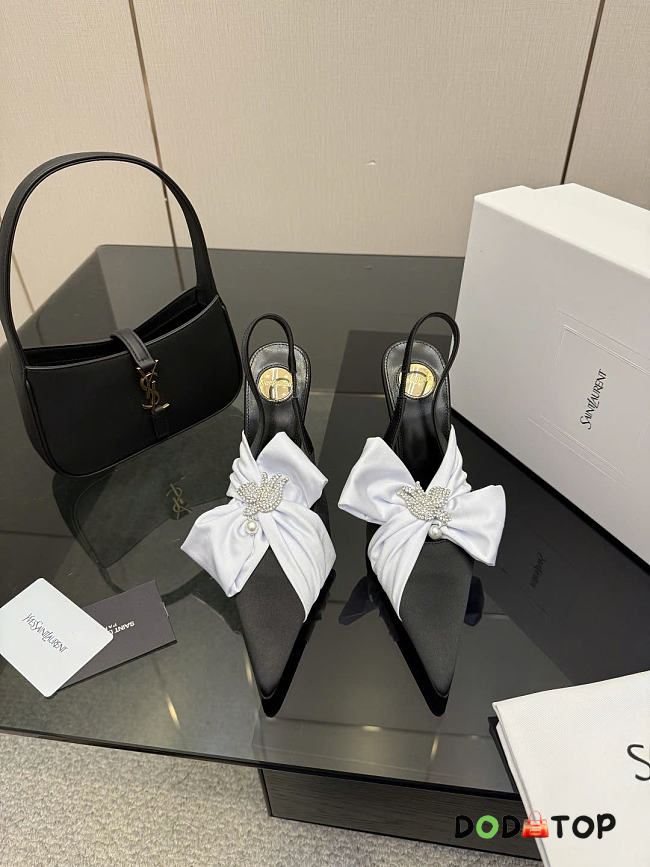 YSL DOVE sandals in satin crepe and rhinestones heels 11cm white - 1