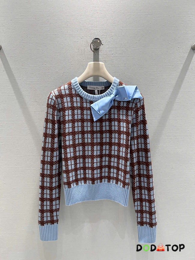 Dior Sweater Blue and Brown Check'n'Dior Wool Knit - 1