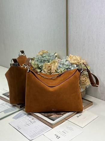 Dior Medium Diorly Bag Golden Saddle Suede Calfskin size 31.5 x 25 x 8 cm 