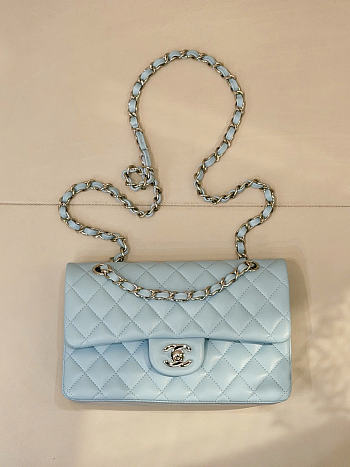 Chanel flap bag blue silver hardware size 25cm