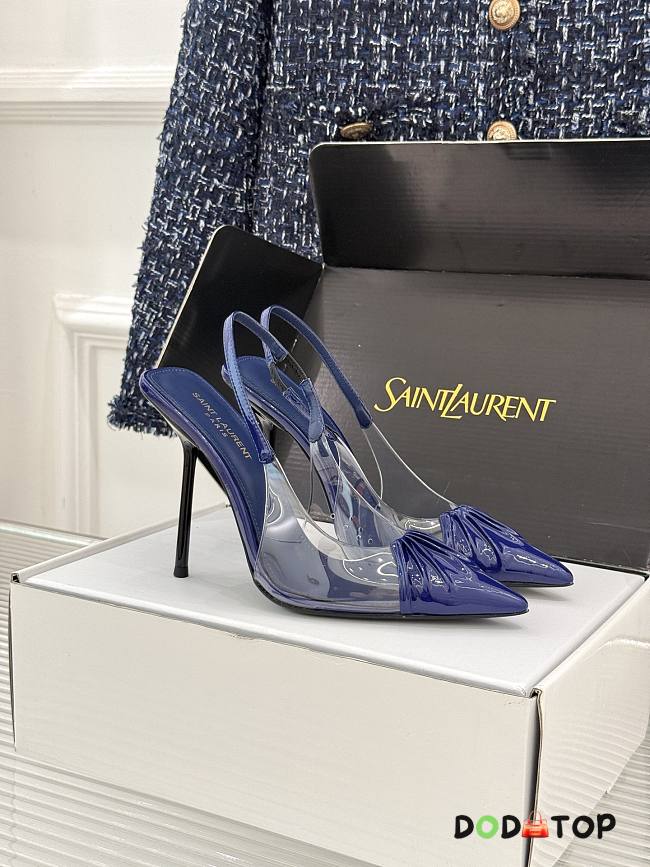 Yves Saint Laurent Black Patent Leather and PVC Pointed Toe Slingback Pumps  - 1