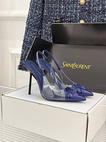 Yves Saint Laurent Black Patent Leather and PVC Pointed Toe Slingback Pumps 