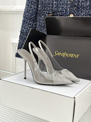 Yves Saint Laurent Black Patent Leather and PVC Pointed Toe Slingback Pumps - 01