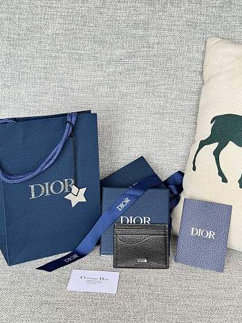 Dior Saddle Card Holder Black Grained Calfskin size 10 x 8 x 0.4cm