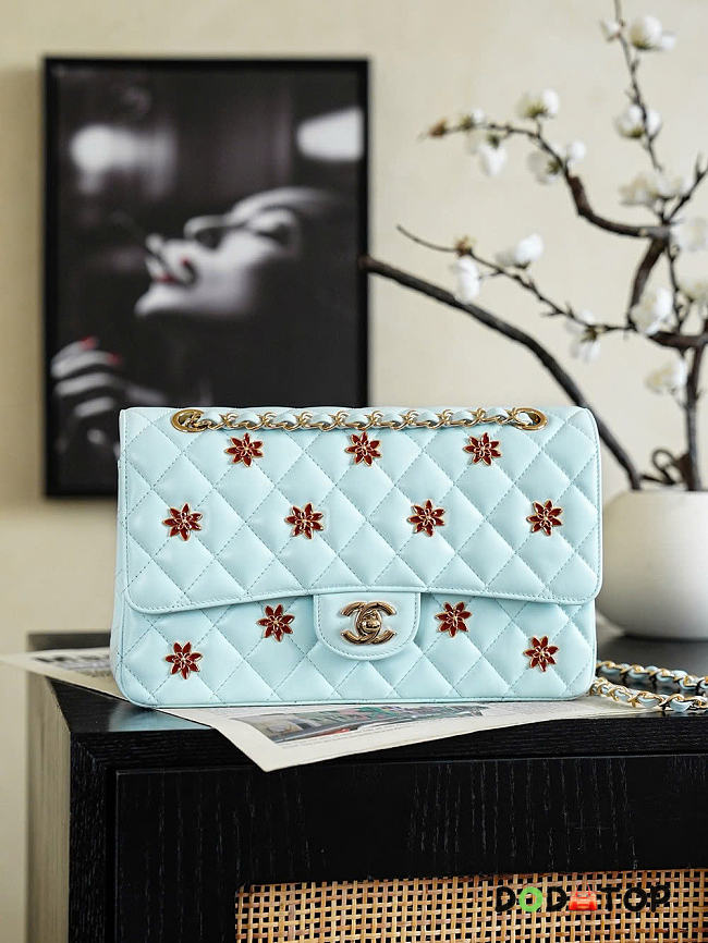 Chanel 26k Flap Bag Light Blue Lambskin in Bloom 25cm - 1