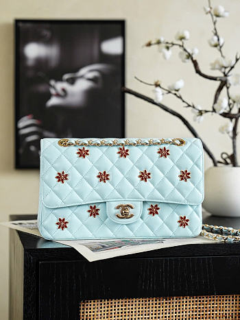 Chanel 26k Flap Bag Light Blue Lambskin in Bloom 25cm