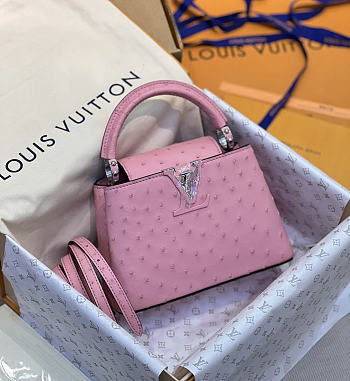 Louis Vuitton Capucines Ostrich leather pink bag size 27x18x0cm