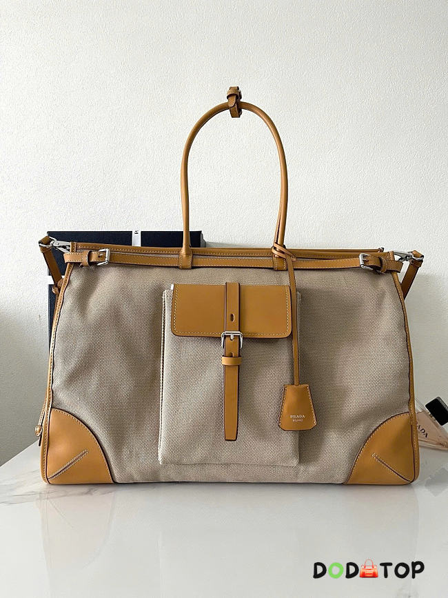 Prada Bonnie linen and leather tote bag size 50x36x17cm - 1