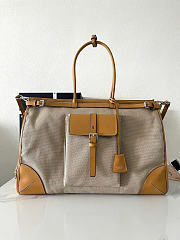 Prada Bonnie linen and leather tote bag size 50x36x17cm - 1