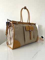 Prada Bonnie linen and leather tote bag size 50x36x17cm - 6