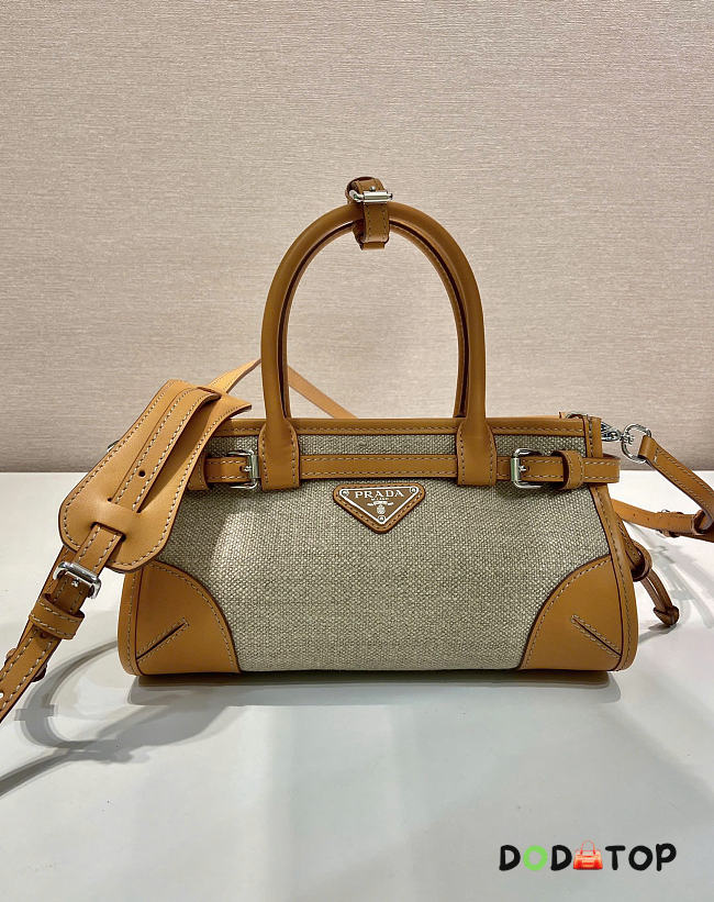 Prada Bonnie small linen and leather handbag size 23x12x9 - 1
