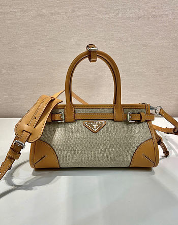 Prada Bonnie small linen and leather handbag size 23x12x9