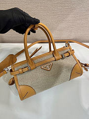 Prada Bonnie small linen and leather handbag size 23x12x9 - 4