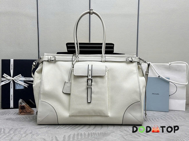 Prada Bonnie linen and leather tote bag white size 50x36x17cm - 1