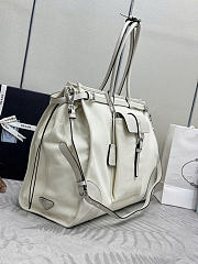 Prada Bonnie linen and leather tote bag white size 50x36x17cm - 5