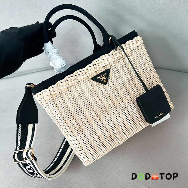 Prada wicker canvas tote bag black size 26x18x11.5cm - 1
