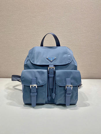 Prada Buckle Flap Nylon Backpack bue size 23.5x28x12cm