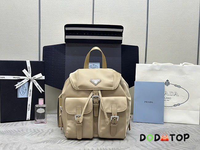 Prada Buckle Flap Nylon Backpack beige size 23.5x28x12cm - 1