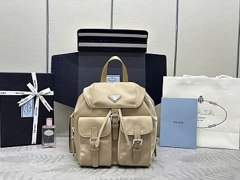 Prada Buckle Flap Nylon Backpack beige size 23.5x28x12cm
